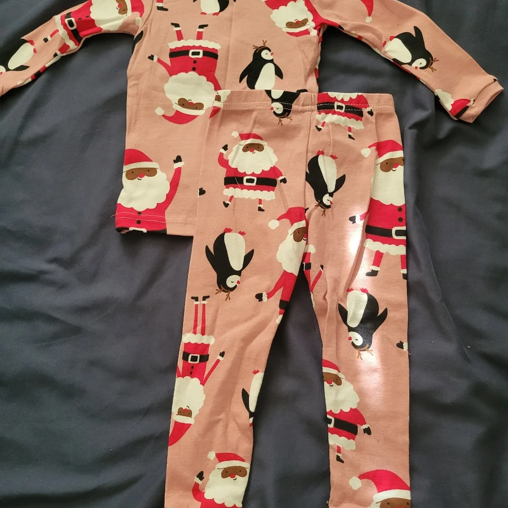NEW With Tags 12 Months Baby Girls Cat & Jack 2 Christmas Pajamas Black Santa